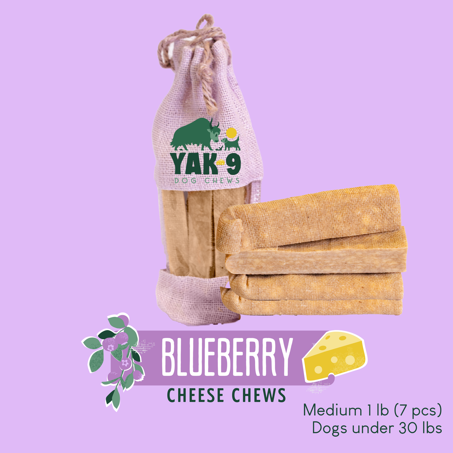 YAK9 Chews -  Blueberry Cheese Chews for Dogs
