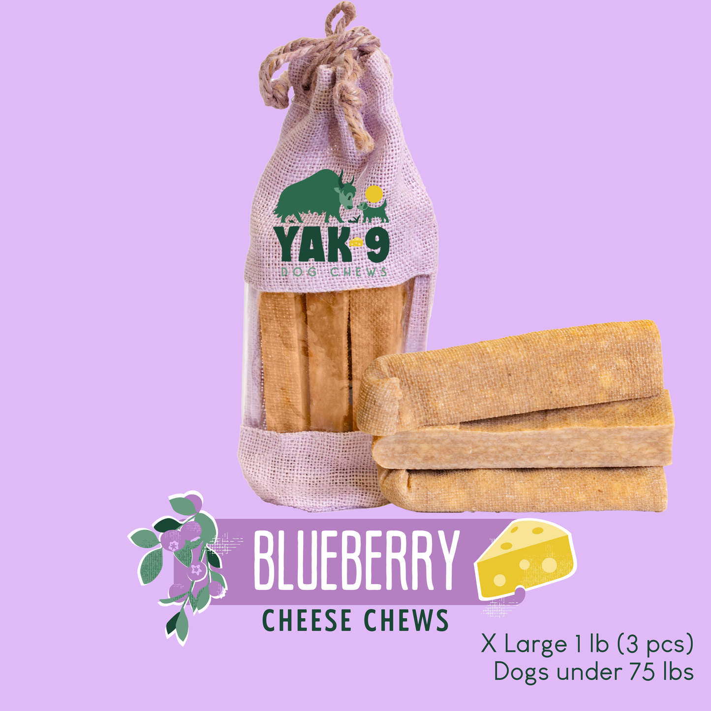 YAK9 Chews -  Blueberry Cheese Chews for Dogs