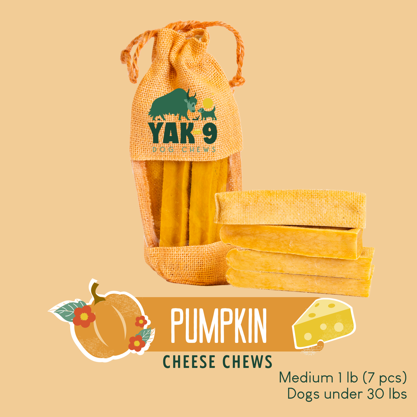 YAK9 Chews - Pumpkin Cheese Chews for Dogs