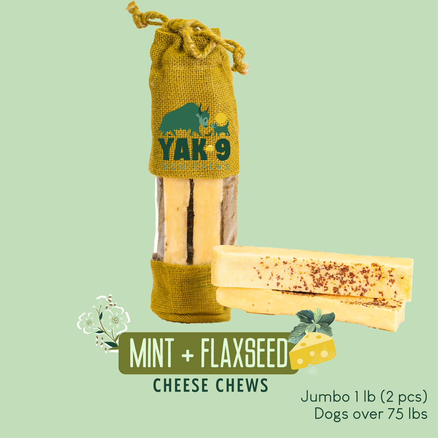 YAK9 Chews - Flaxseed & Mint Cheese Chews for Dogs