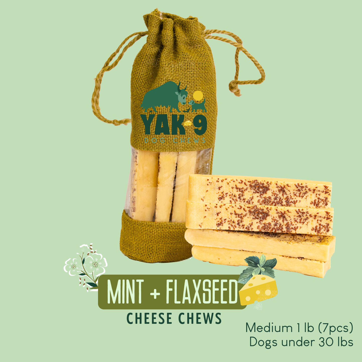 YAK9 Chews - Flaxseed & Mint Cheese Chews for Dogs