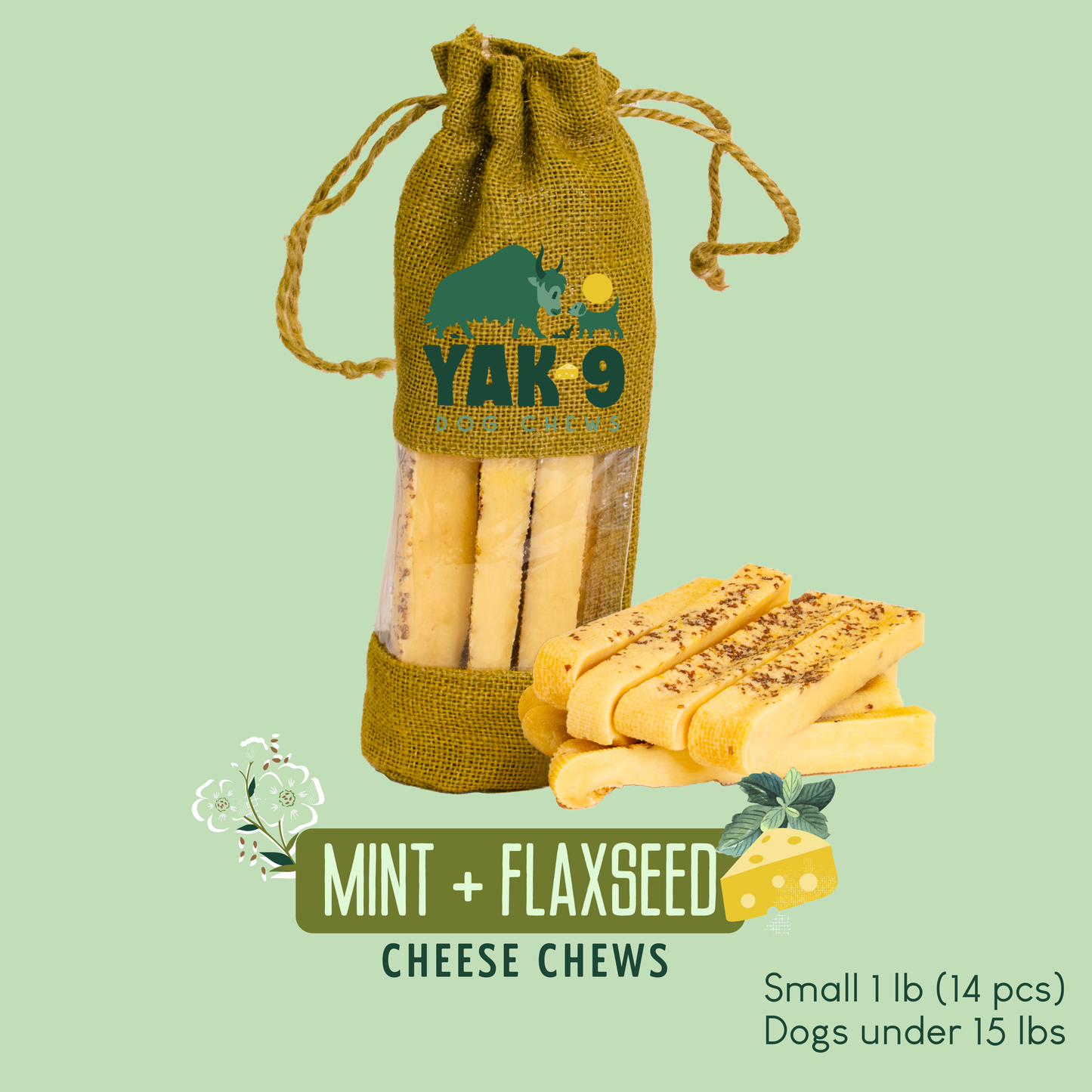 YAK9 Chews - Flaxseed & Mint Cheese Chews for Dogs