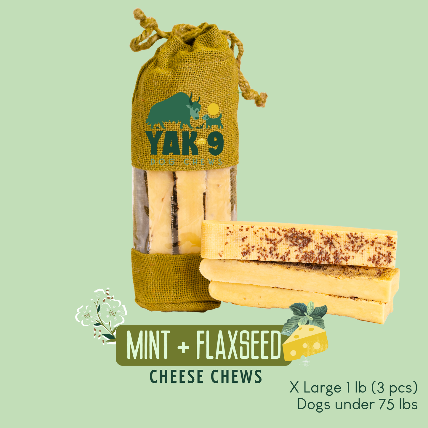 YAK9 Chews - Flaxseed & Mint Cheese Chews for Dogs