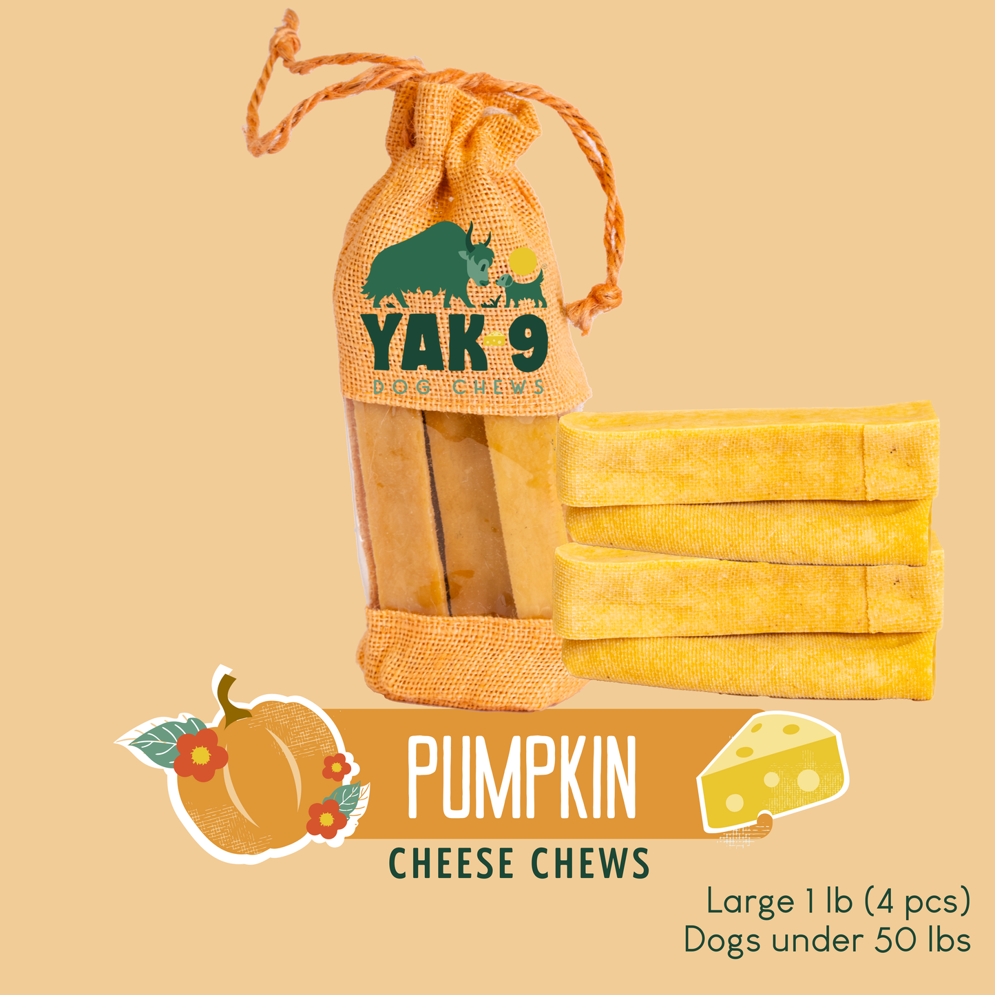 YAK9 Chews - Pumpkin Cheese Chews for Dogs