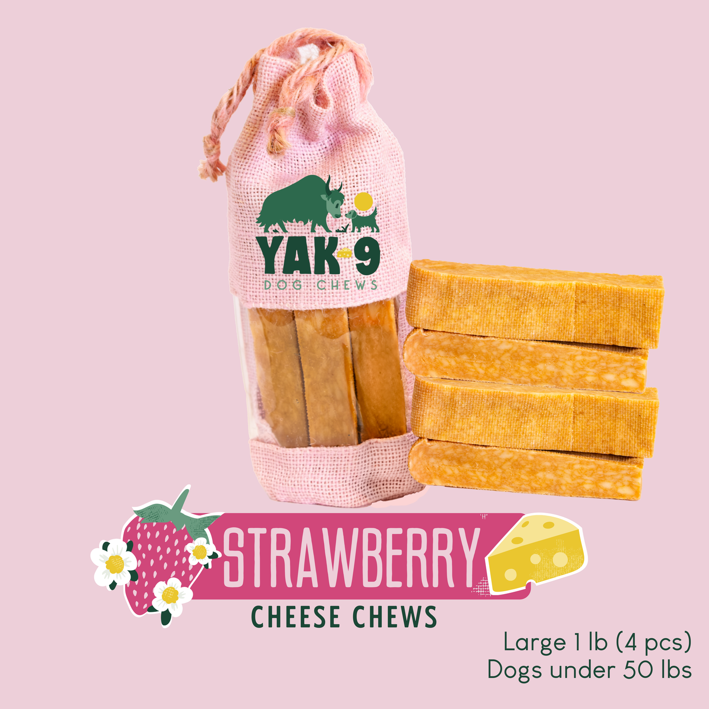 YAK9 Chews - Strawberry Cheese Chews for Dogs