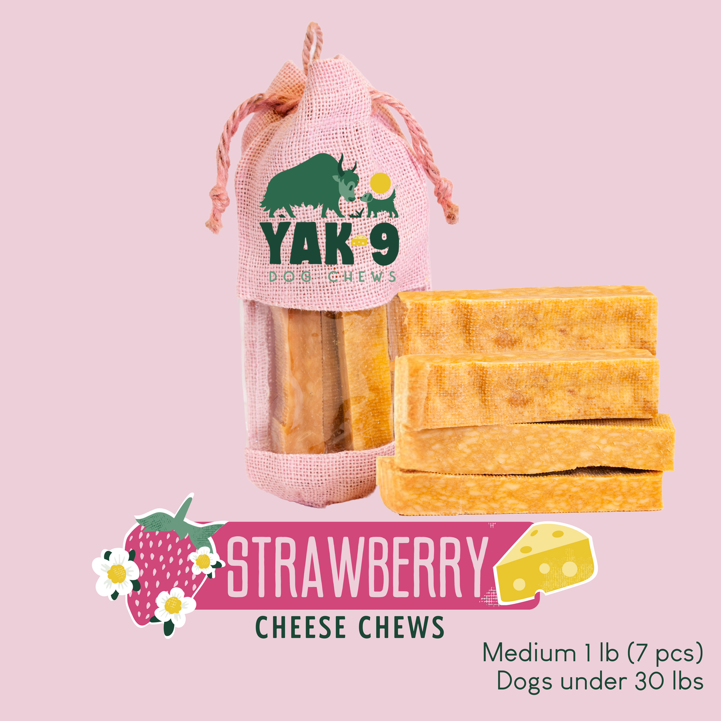 YAK9 Chews - Strawberry Cheese Chews for Dogs