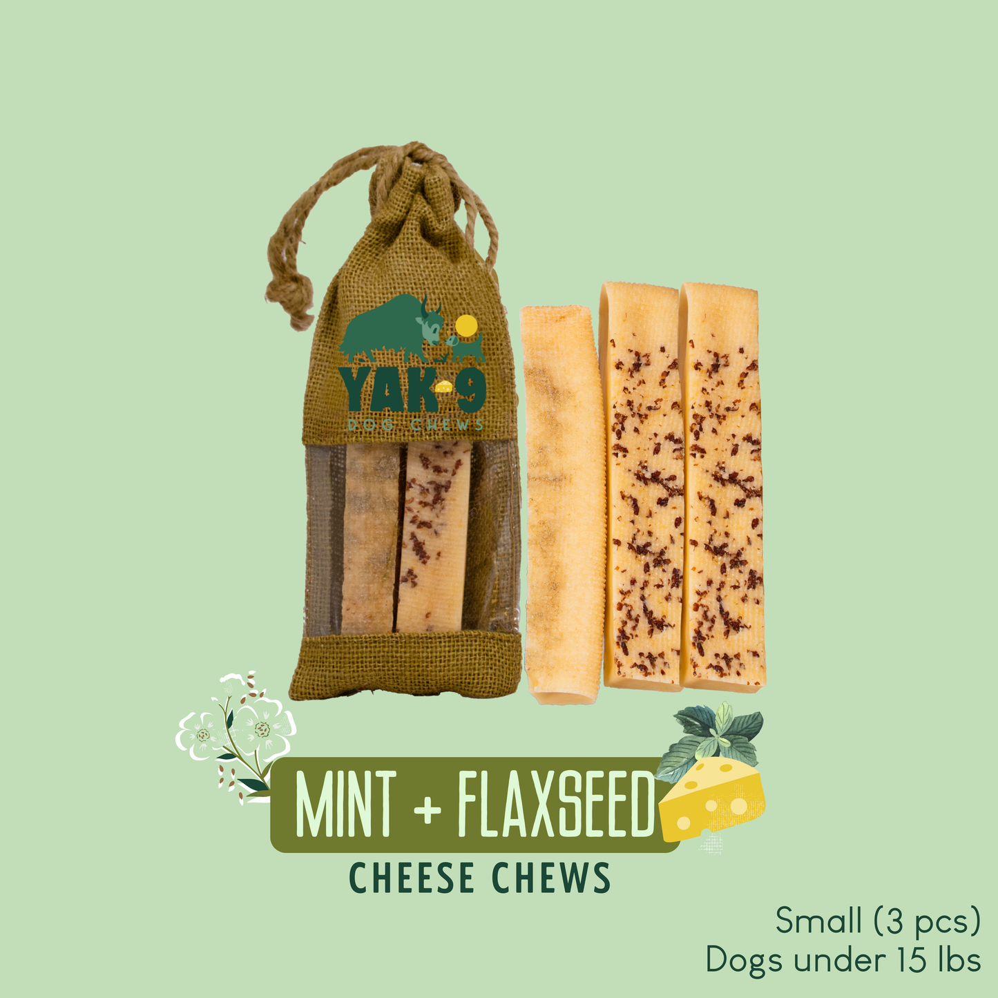 YAK9 Chews - Flaxseed & Mint Cheese Chews for Dogs