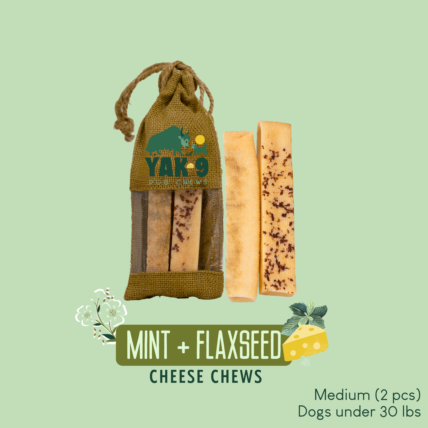 YAK9 Chews - Flaxseed & Mint Cheese Chews for Dogs
