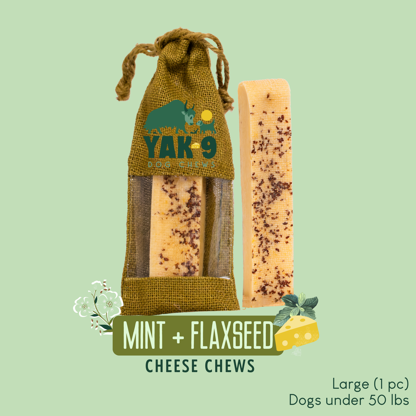 YAK9 Chews - Flaxseed & Mint Cheese Chews for Dogs