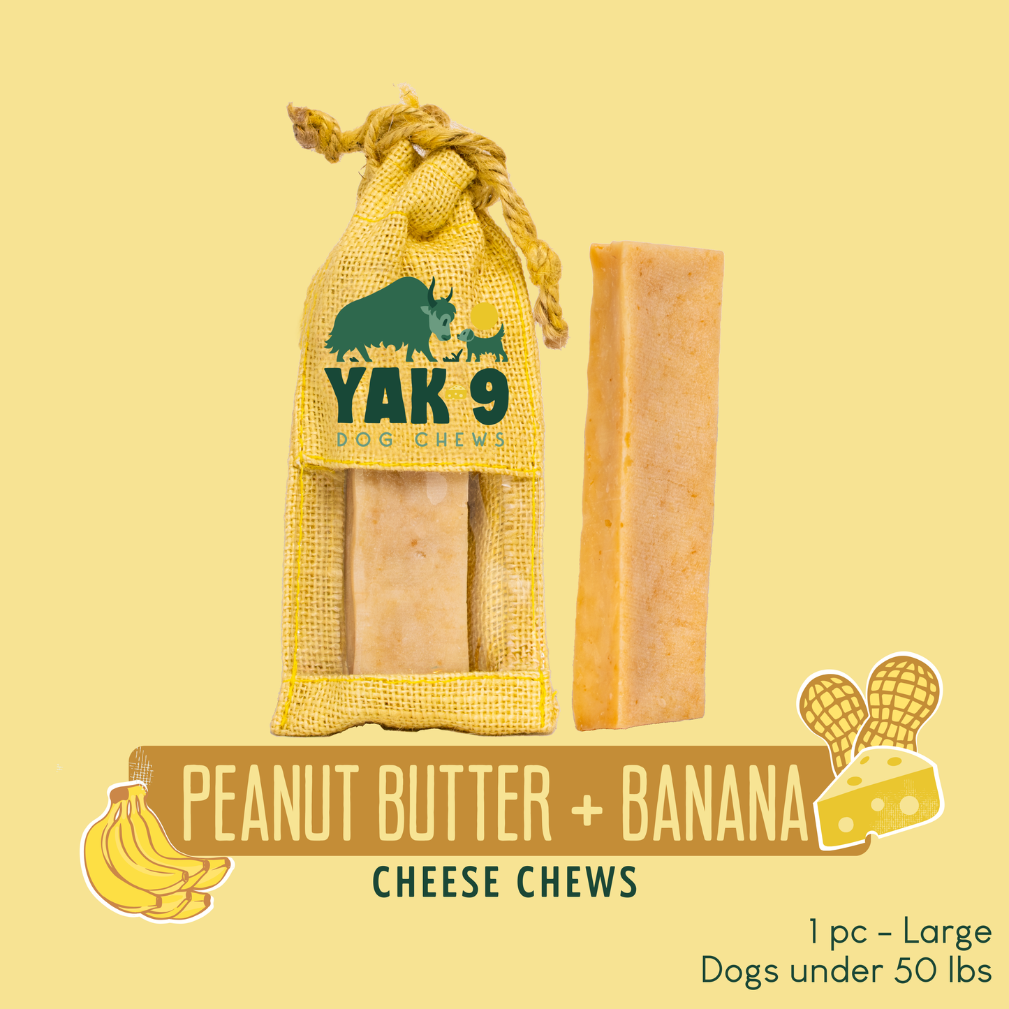 YAK9 Chews - Peanut Butter & Banana Chews for Dogs